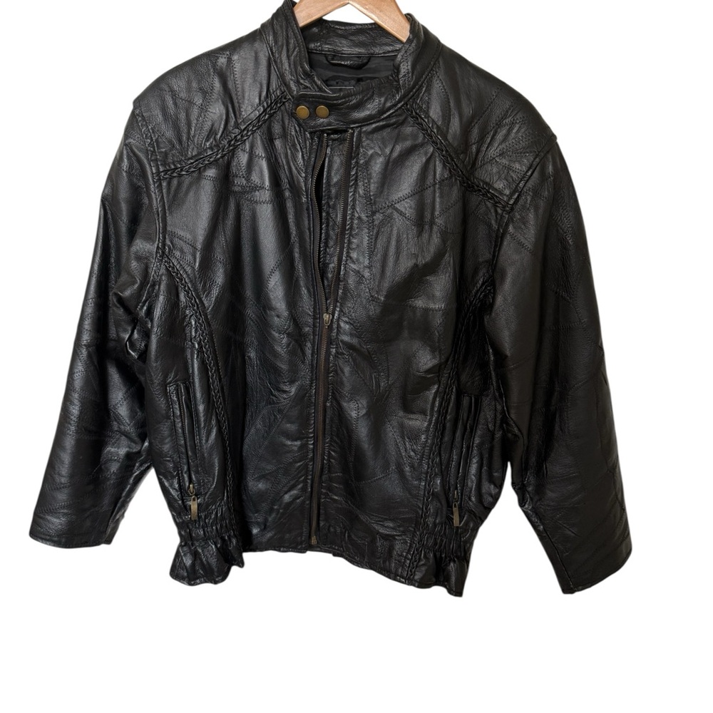 Vintage Leather Works Women's Medium Genuine Leather Tapered Waist Moto Jacket